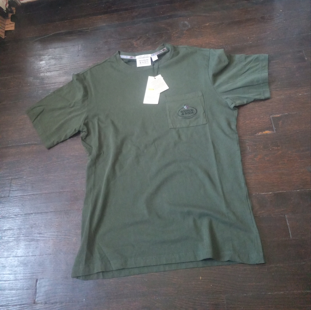 Scotch & Soda Amsterdam Men's Tee Size Medium Green Embroidered Logo - Pocket